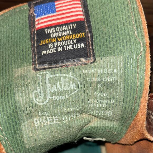 Justin Original Workboots Mens 9.5 EE Brown Leather USA Made Kiltie Logger Boots - Picture 7 of 8